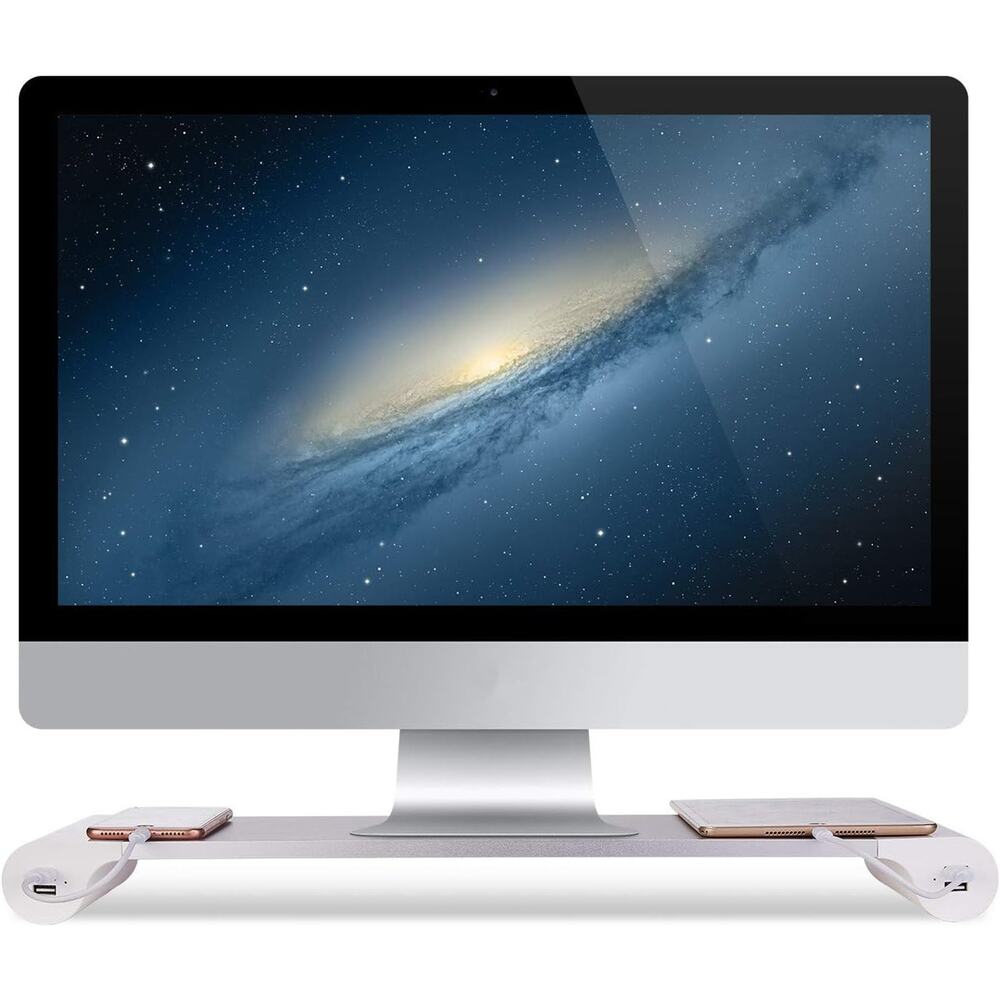 PG Silver Monitor Stand Riser with 4-Port USB Charging ports, keyboard computer - Picture 2 of 7
